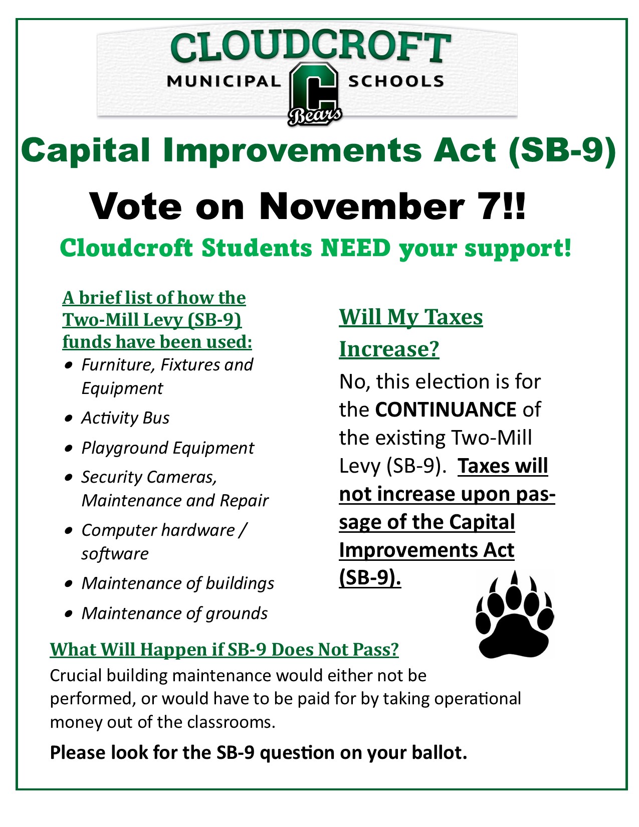 Capital Improvements Voting flyer