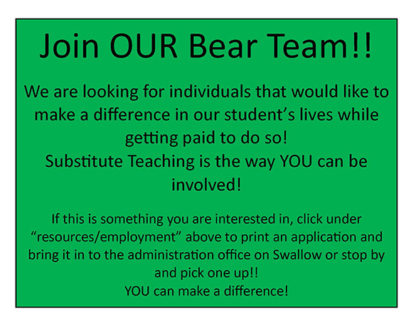 Join Our Bear Team Substitute Teacher Flyer