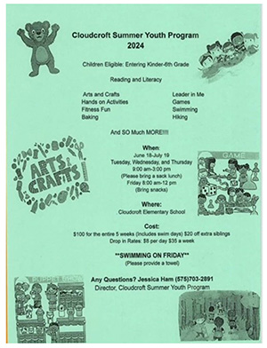 Cloudcroft Summer Youth Program Flyer